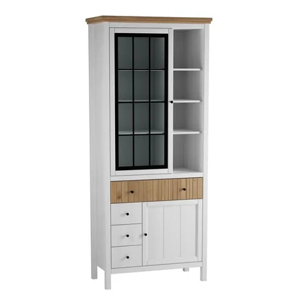 ШКАФ ДЛЯ ПОСУДЫ СКАНДИ 1 СТЕКЛЯННАЯ, 1 ГЛУХАЯ ДВЕРЬ И ЯЩИКИ