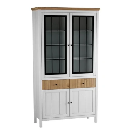 ШКАФ ДЛЯ ПОСУДЫ СКАНДИ 2 СТЕКЛЯННЫЕ, 2 ГЛУХИЕ ДВЕРИ И ЯЩИКИ